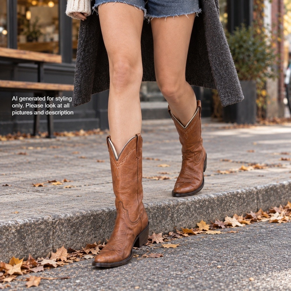 VTG Anderson Bean Boot Co Tan Brown Leather Western Cowboy Boots Women 8 Wide